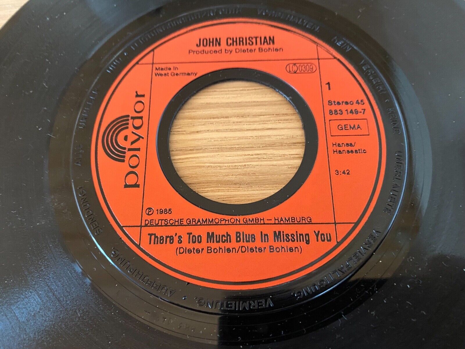 JOHN CHRISTIAN DIETER BOHLEN "THERE´S TOO MUCH BLUE IN MISSING YOU" 1985 POLYDOR