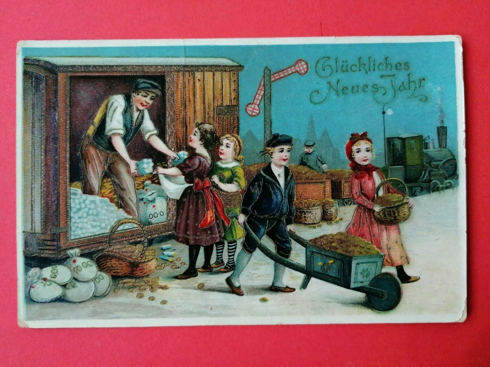 Antique collectable German New Year Card posted in 1912