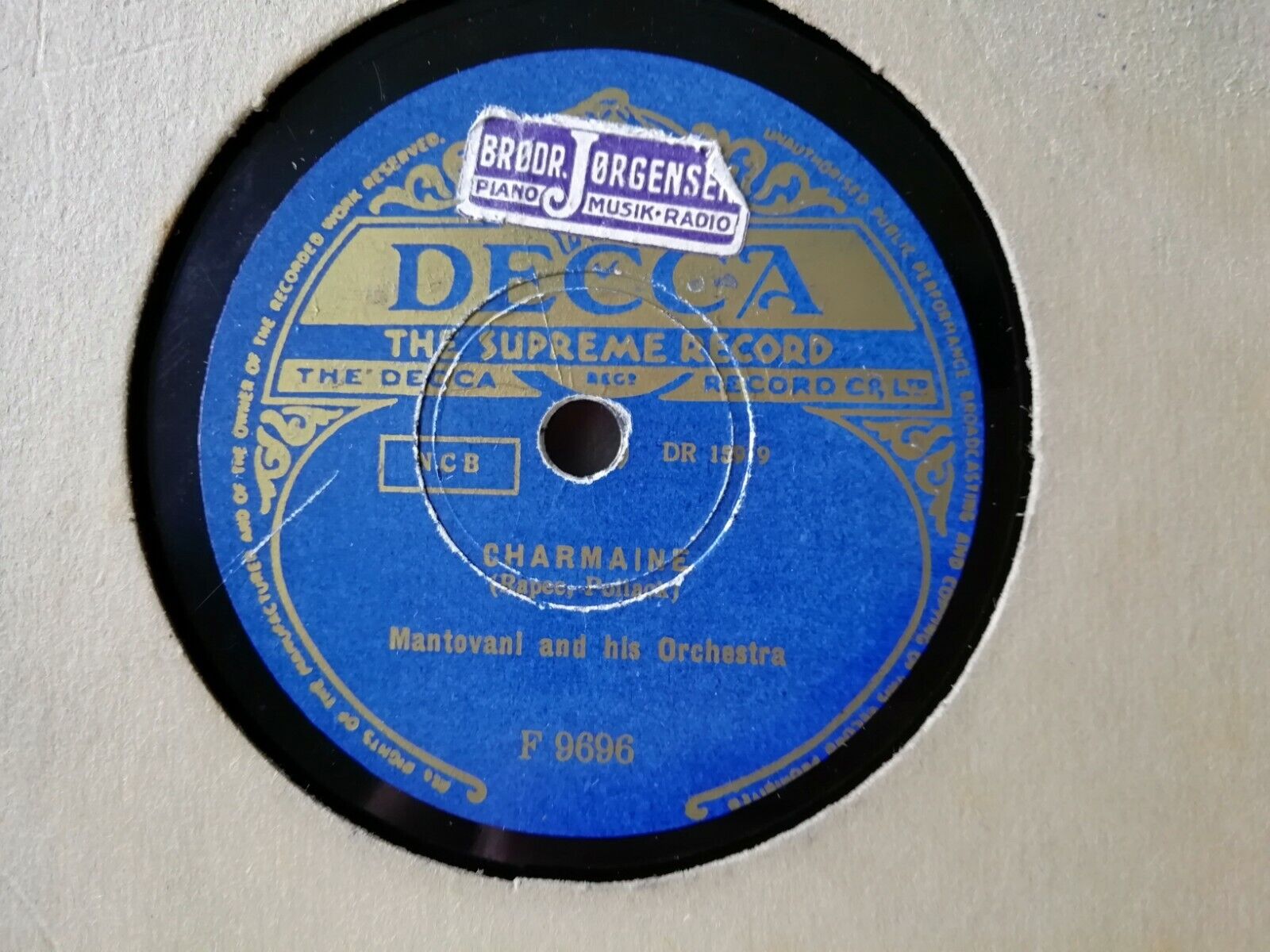 78 rpm Mantovani and his orchestraCharmaineDiane Decca F9696England