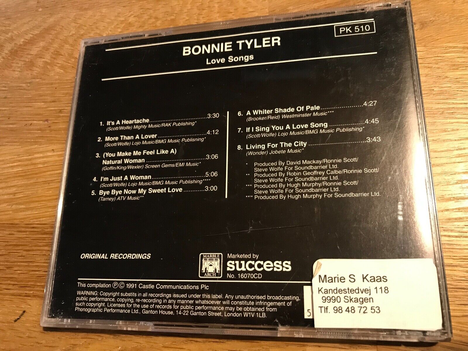 BONNIE TYLER  "LOVE SONGS" 1991 CD ALBUM 8 TRACKS MINT  SUCCES PK  510 DANISH CD