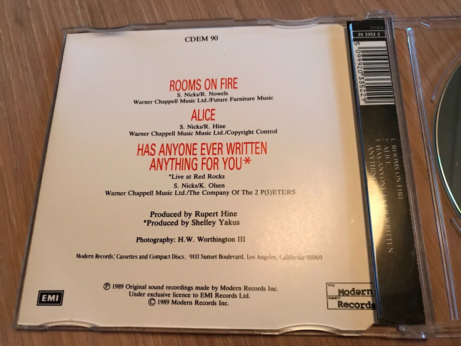 STEVIE NICKS "ROOMS ON FIRE" 3 TRACKS MINT CD SINGLE UK EMI MODERN RECORDS UK