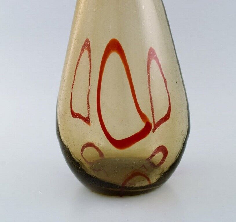 Large Murano floor vase in smoky and red mouth blown art glass