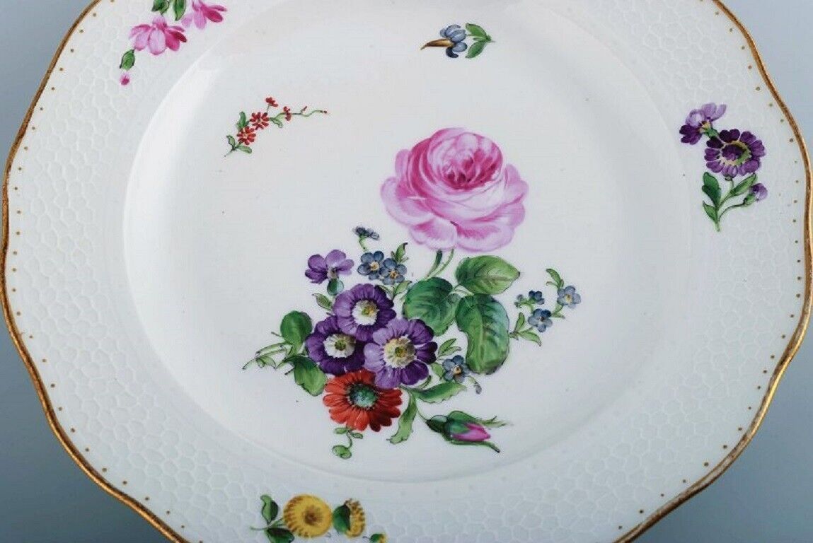 Royal Copenhagen Saxon Flower Two dinner plates with hand-painted flowers