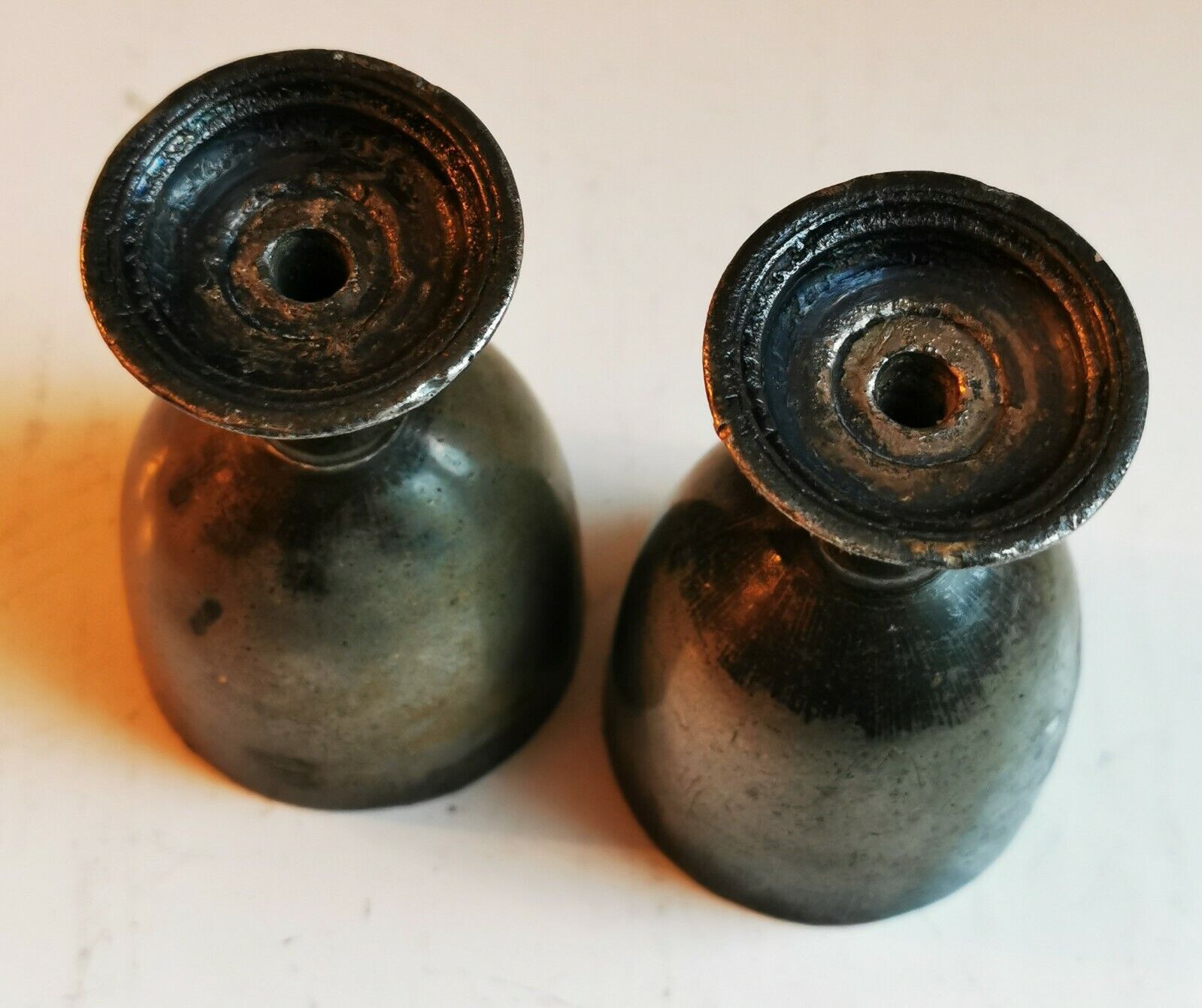 Pair of old English egg cups in pewter from second half of the 19th century