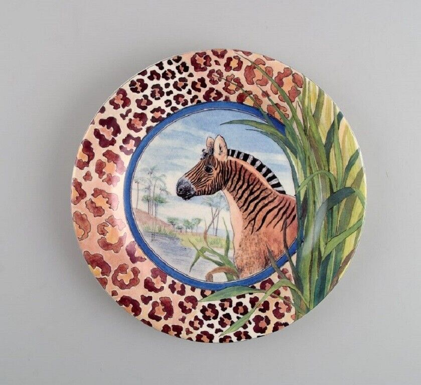 Gien France Two Savane porcelain plates with hand-painted zebras Late 20th C