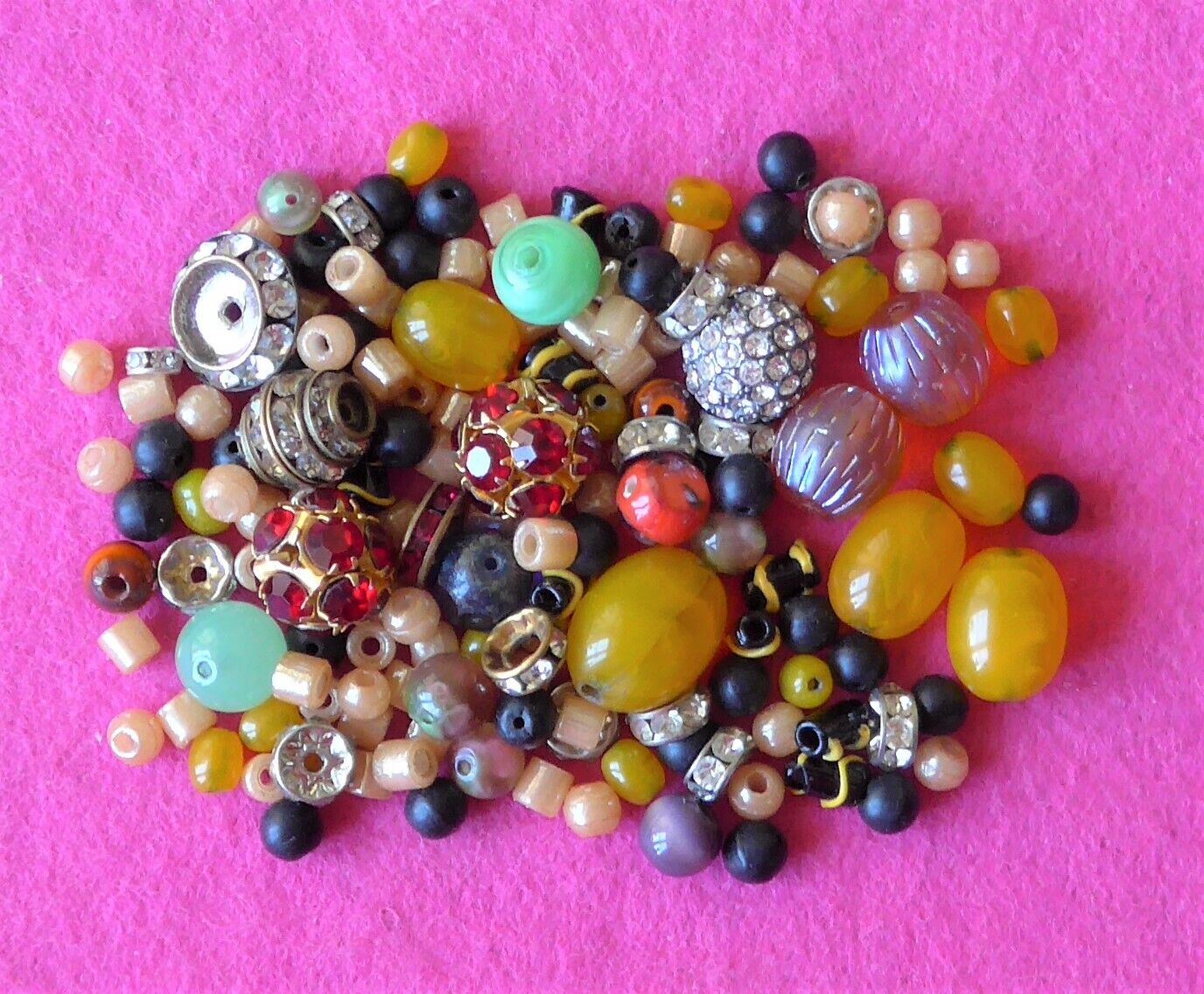 VINTAGE MIX ALL SORTS GLASS beads and RHINESTONE metal spacers etc ( 25 )