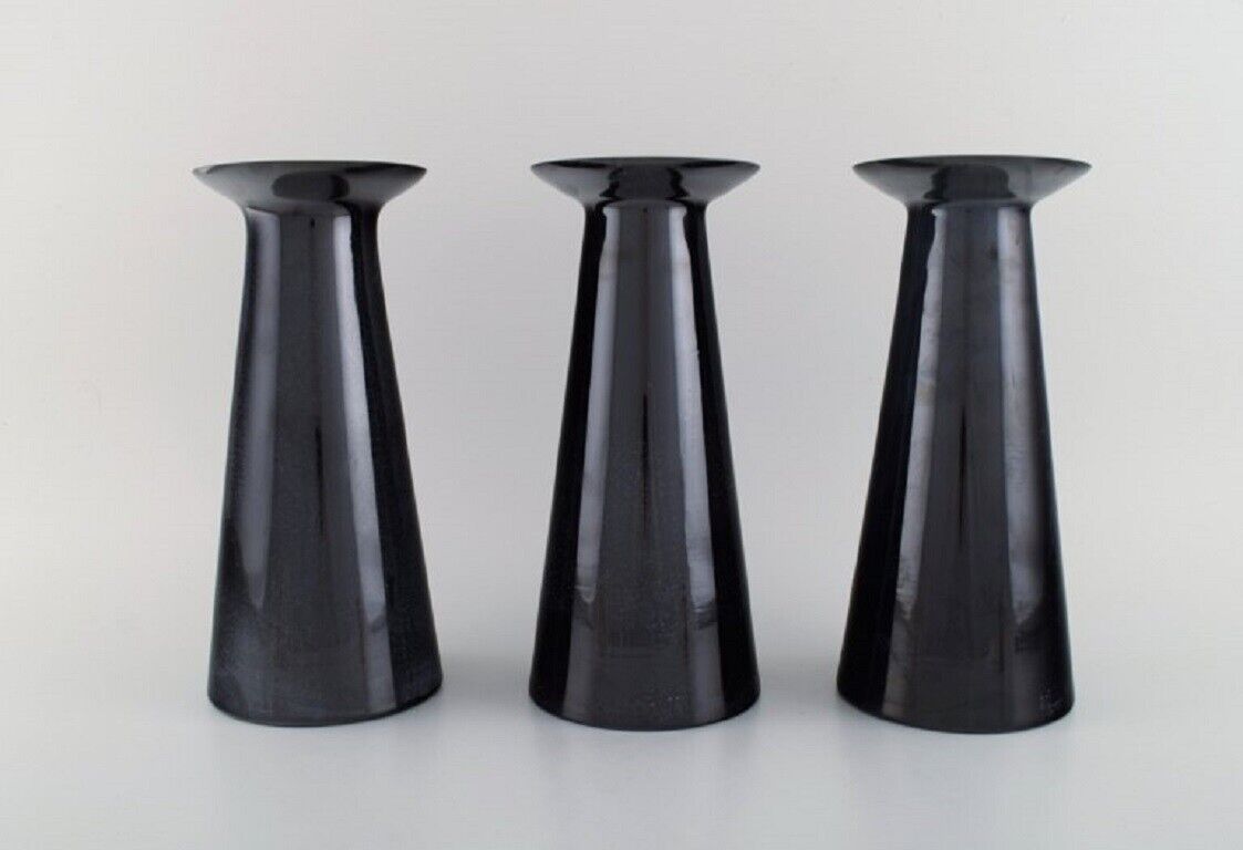 Stölzle-Oberglas Austria Three Beatrice and Nora vases in black art glass