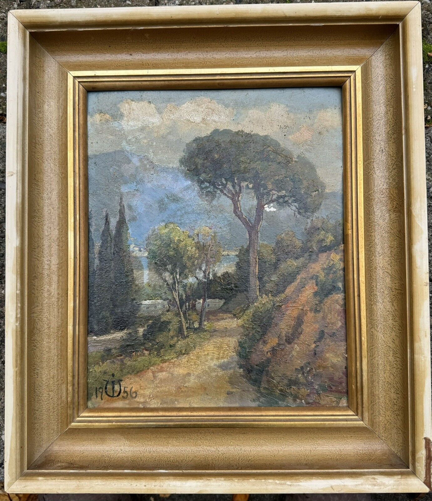 GARDEN NEAR THE MOUNTAINS: Oil Painting On Canvas By Danish Artist I. W In 1956