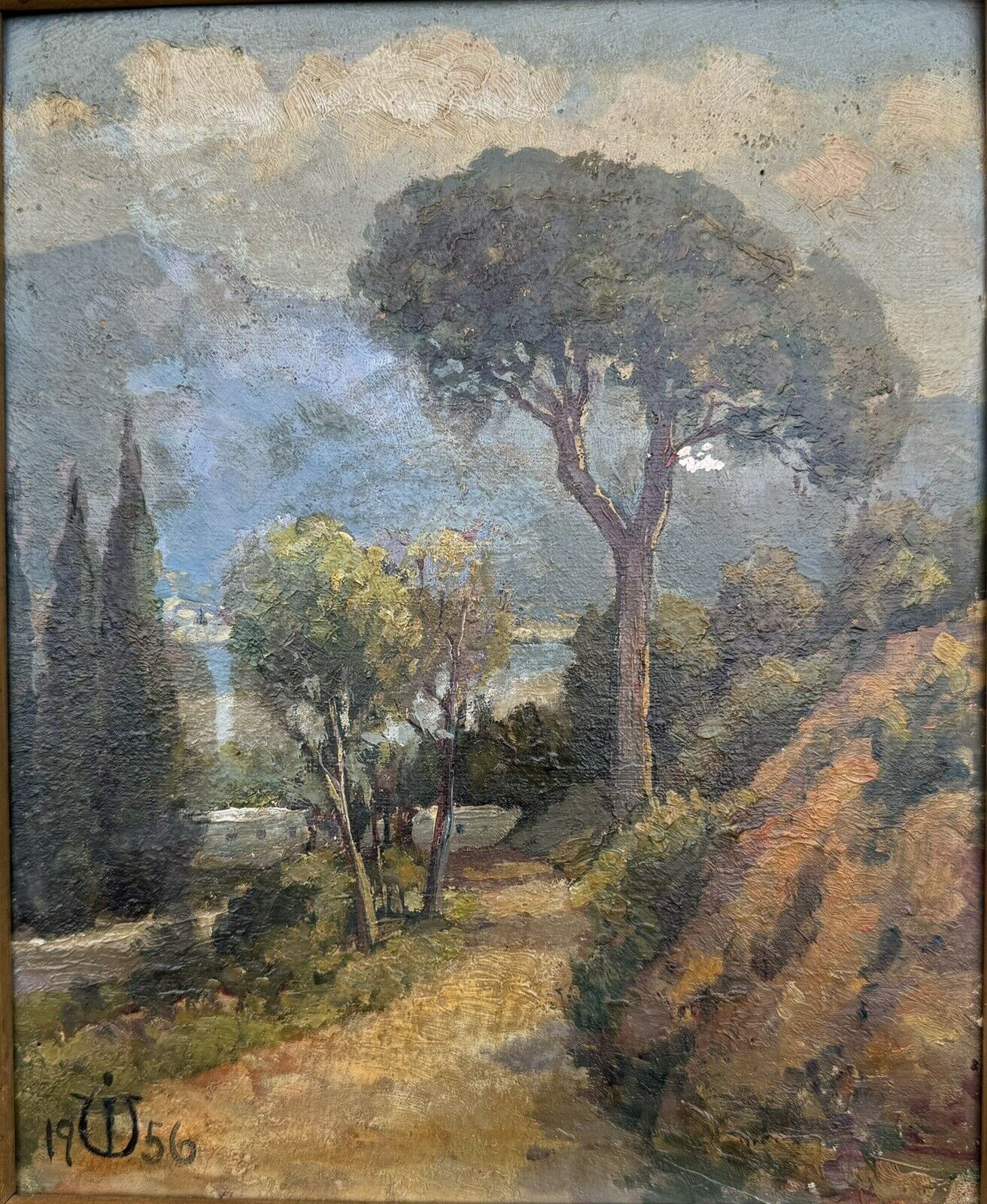 GARDEN NEAR THE MOUNTAINS: Oil Painting On Canvas By Danish Artist I. W In 1956