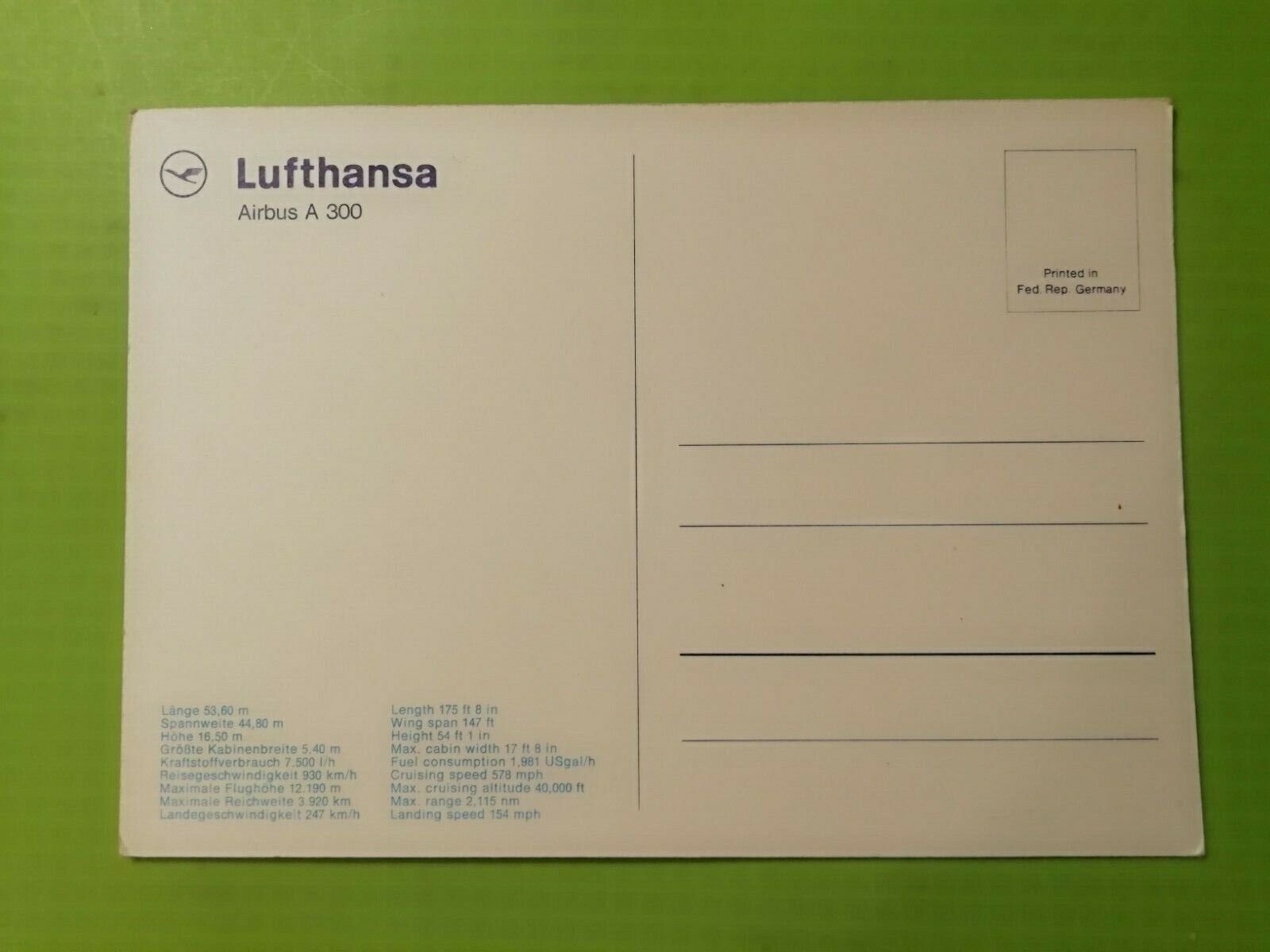 Aviation postcardLufthansaGermanyAirbus A 300 Unused