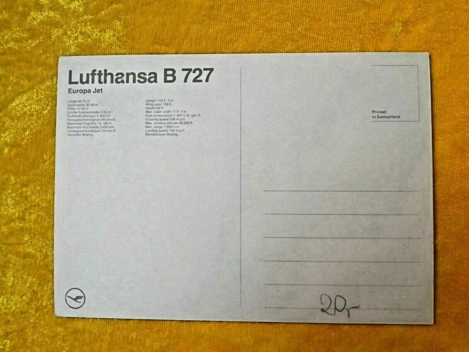 Aviation postcardLufthansa B727 Unused postcard