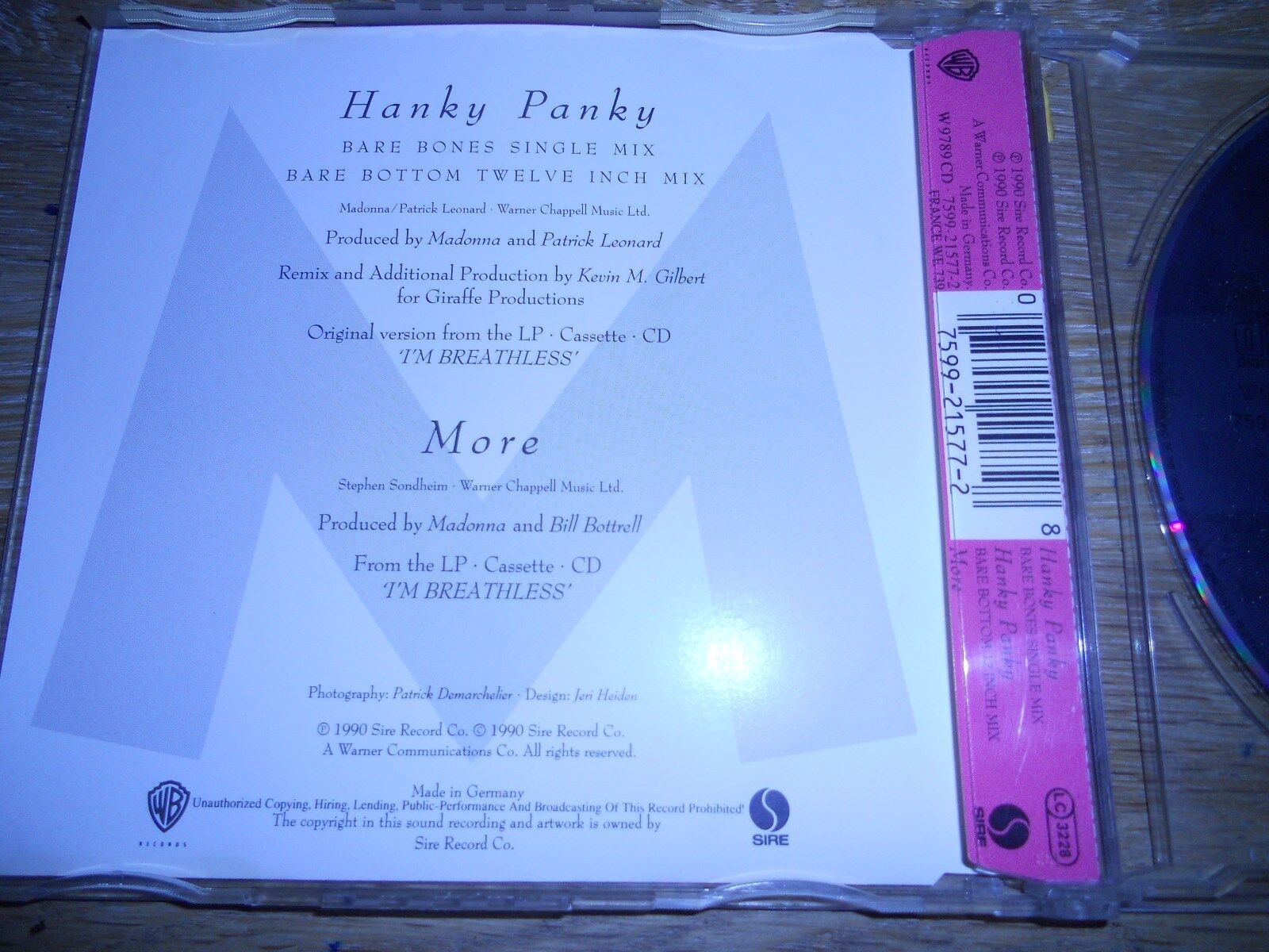 MADONNA "HANKY PANKY" 1990 RARE 3 TRACKS CD SINGLE W GERMAN PRESSED RARE CD SEE