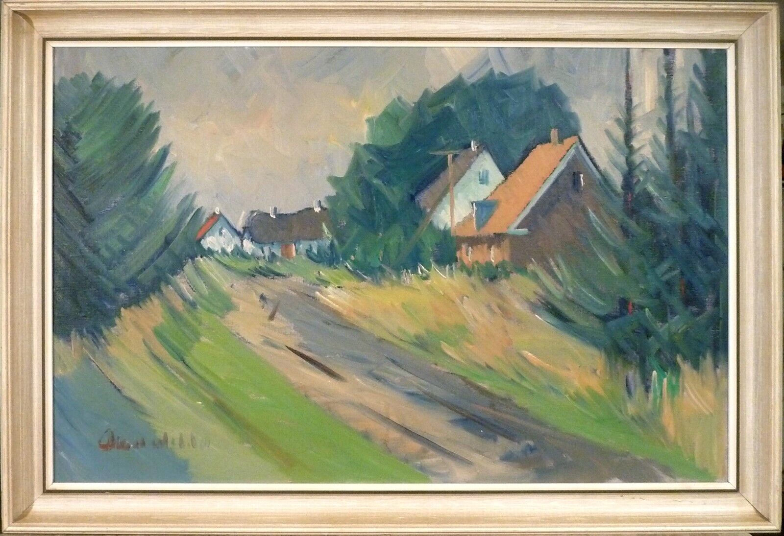 ARNOLD W PEDERSEN! LARGE LANDSCAPE SCENERY WITH HOUSES