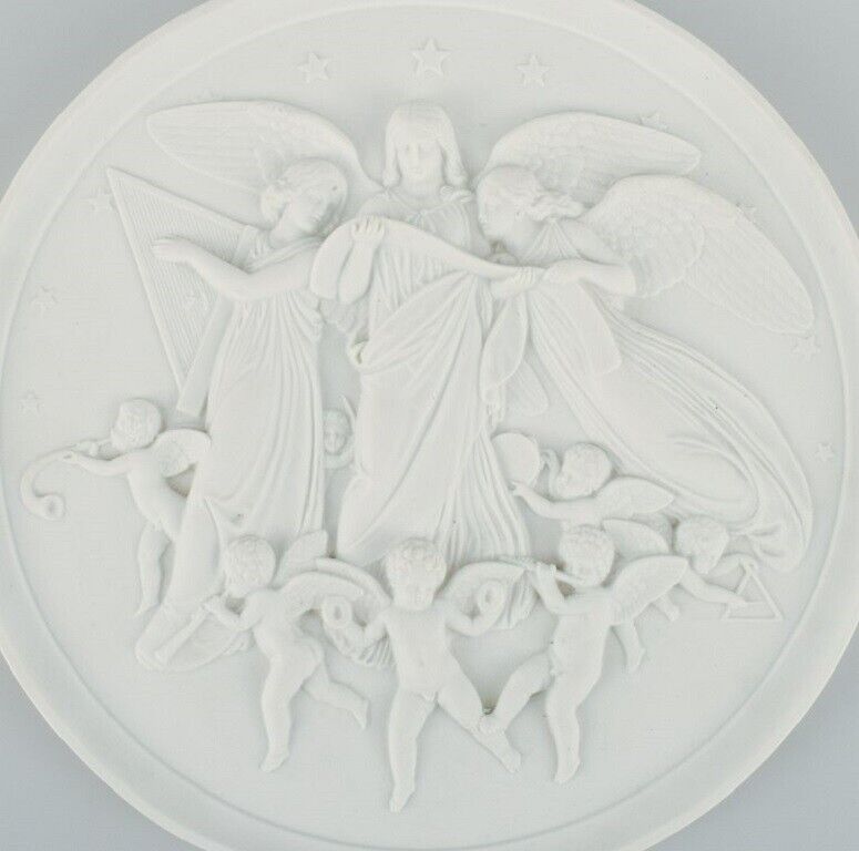 Bing  Grøndahl after Thorvaldsen Antique biscuit wall plaque with angels