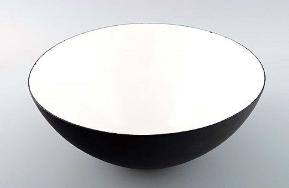 Krenit bowl by Herbert Krenchel Black metal and white enamel 1970s