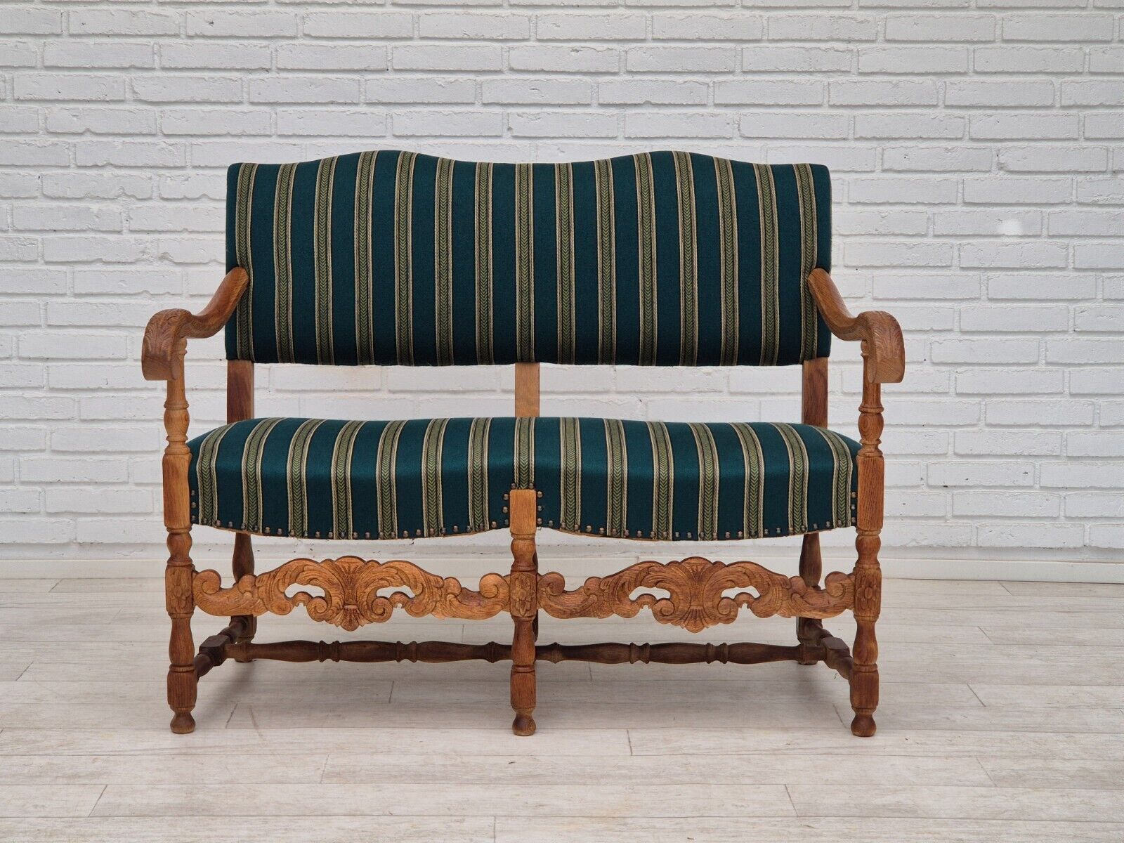 1960s Danish 2 seater sofa original condition furniture wool fabric oak