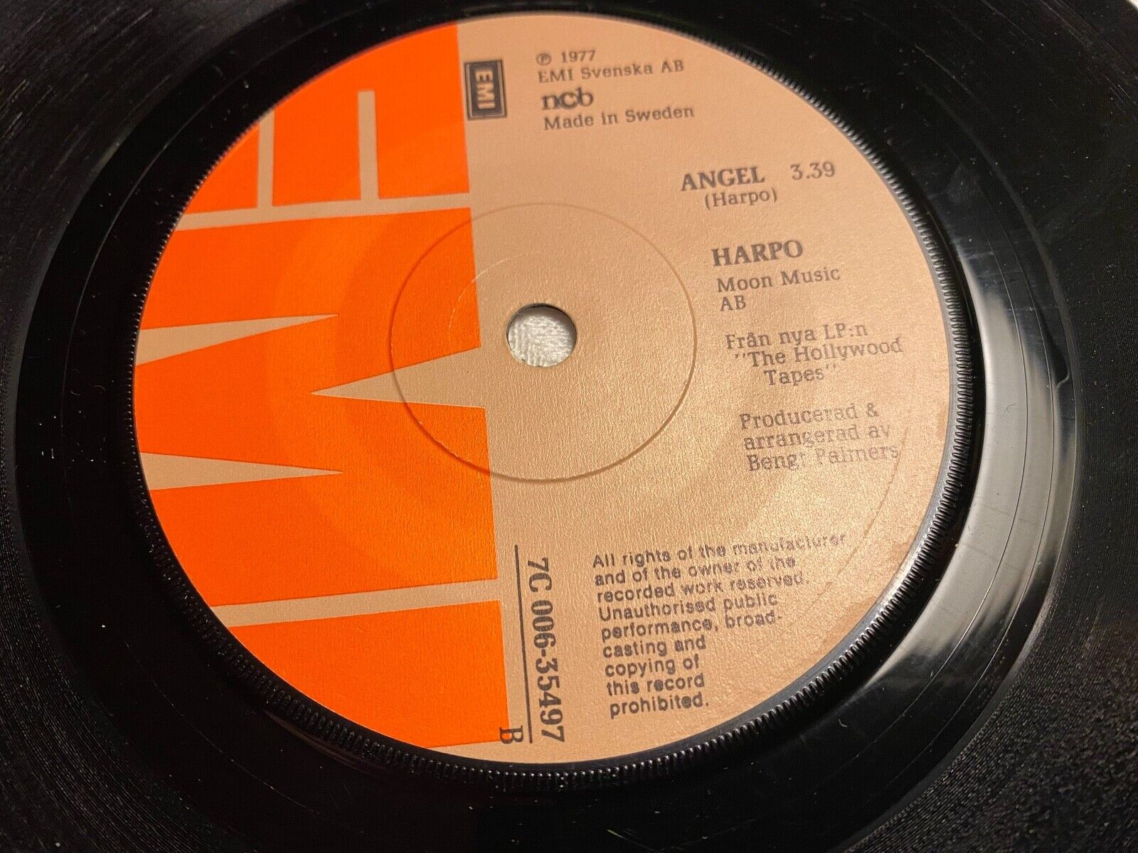 HARPO "TELEVISION / ANGEL" 1977 NCB EMI SVENSKA AB SWEDISH PRESSING 1 PRESS 7"*