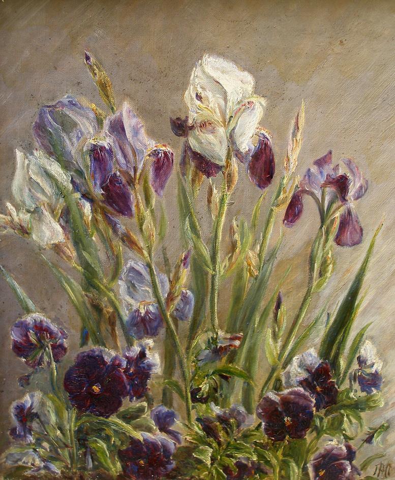 Mary Havning (1888) Pioneering Female Artist Irises and Pansies Ca 1920