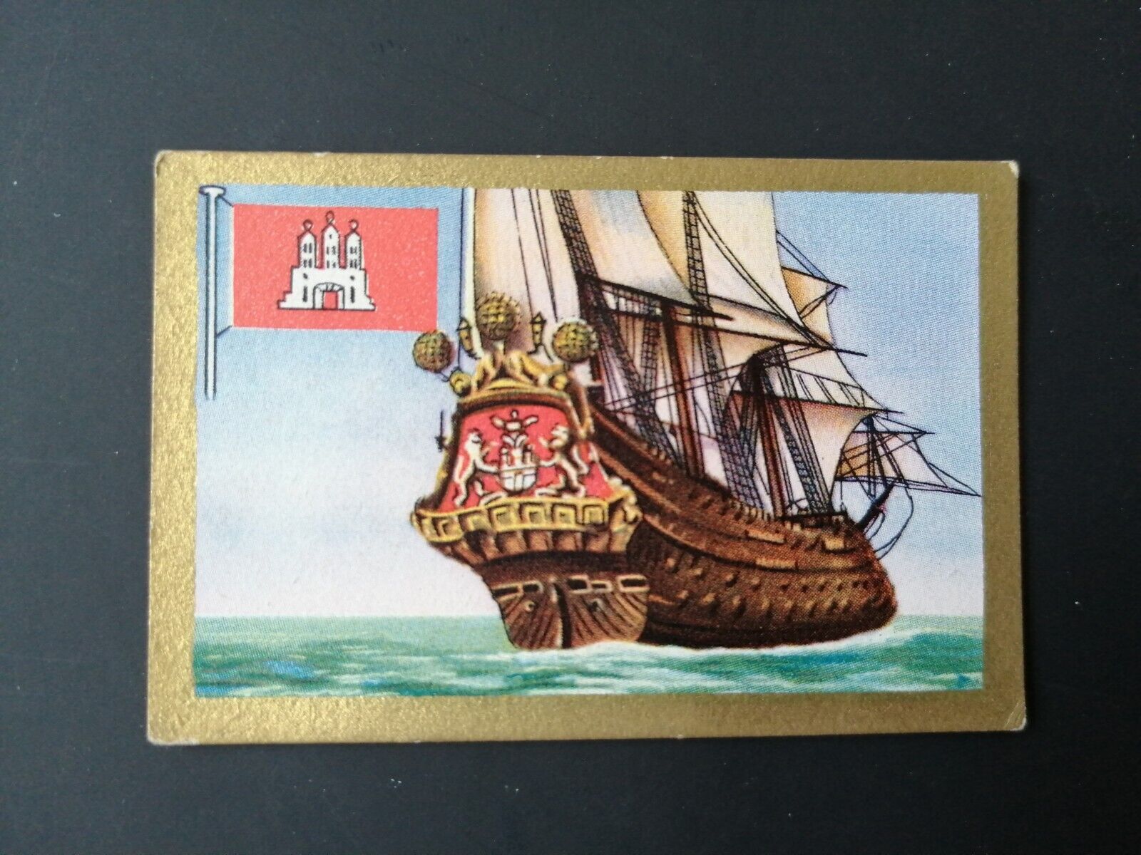 German SABA tobacco ship trading card from 1931-33No 13 "Wappen von Hamburg"