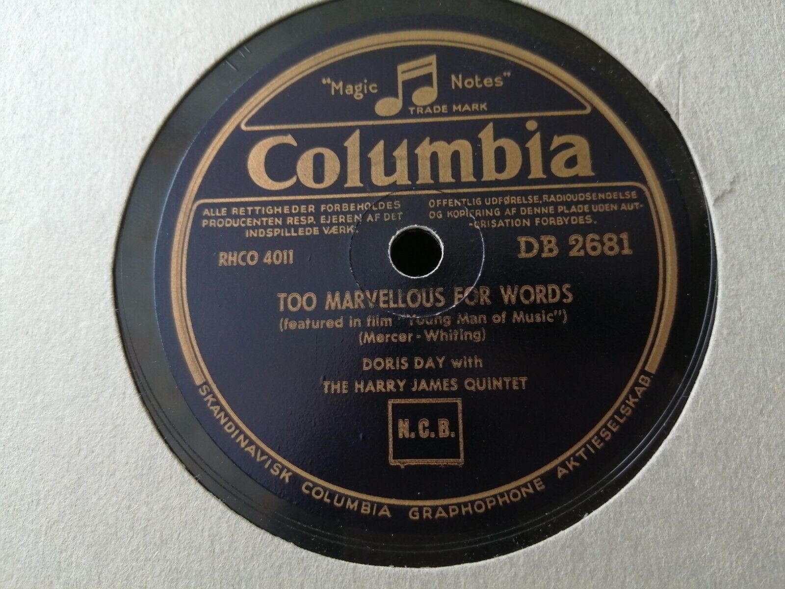 78 rpmDORIS DAY  HARRY JAMESToo Marvellous For Words/With A Song In My Heart