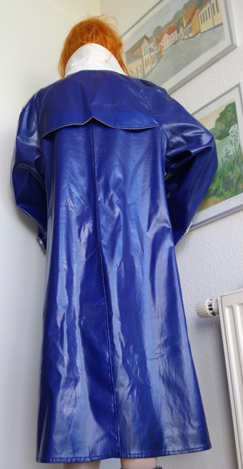 Blue PVC rain coat rain jacket rubber coat Friesian mink East Frisian mink