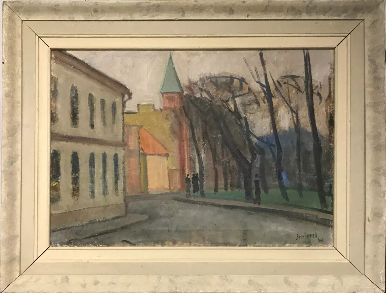 Bror Forssell (1883-1959): CHURCH TOWER AT THE END OF THE STREET Dated 1940