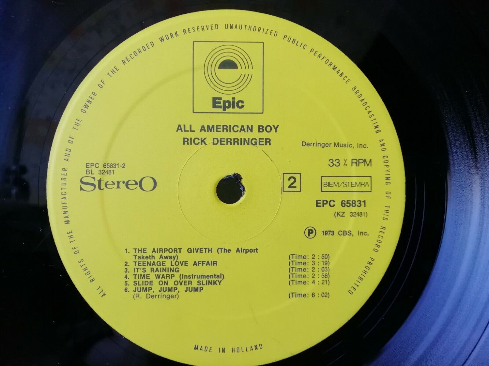 LP "All American Boy" Rick Derringer Epic EPC 65831 1973