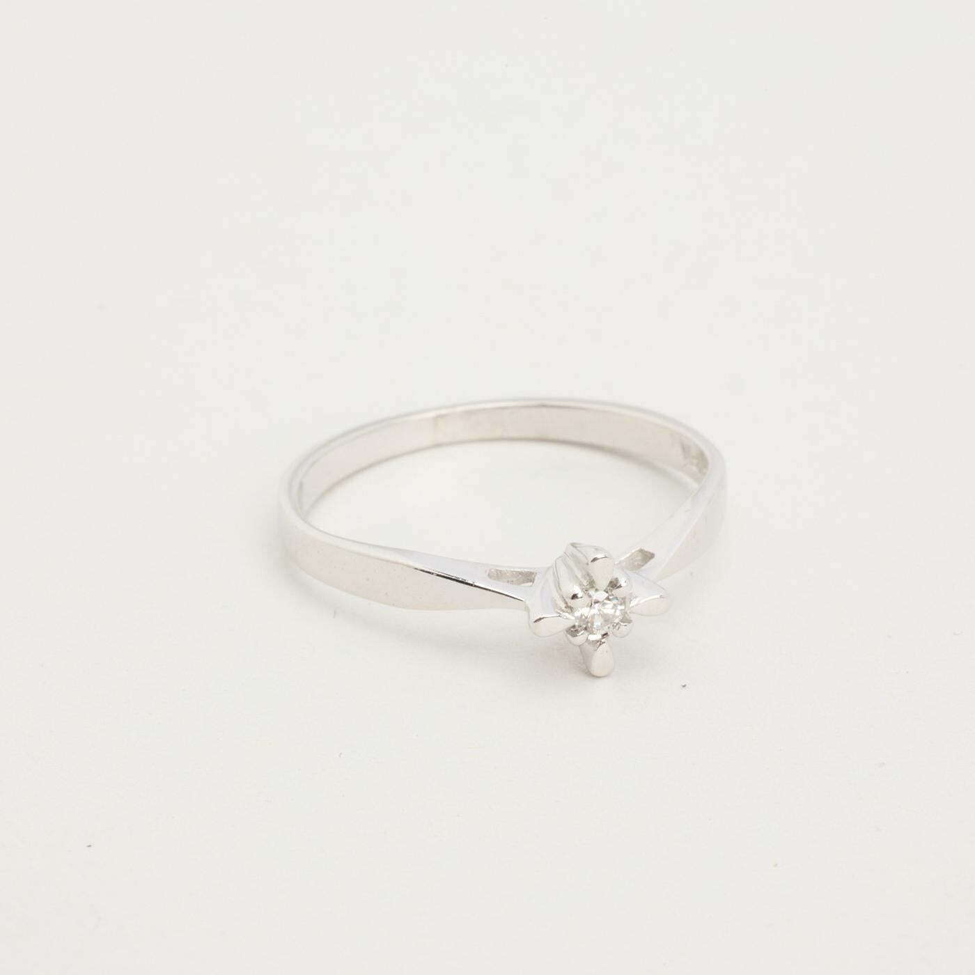 Ring with diamond in 14K White gold size 4½ | Real Genuine Gold