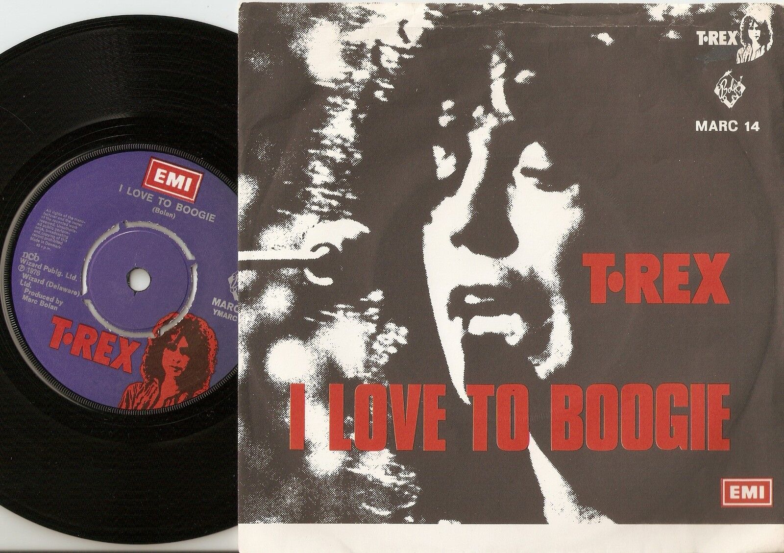 T REX I LOVE TO BOOGIE  BABY BOOMERANG DANISH 45+PS 1976 JOHNS CHILDREN BOLAN