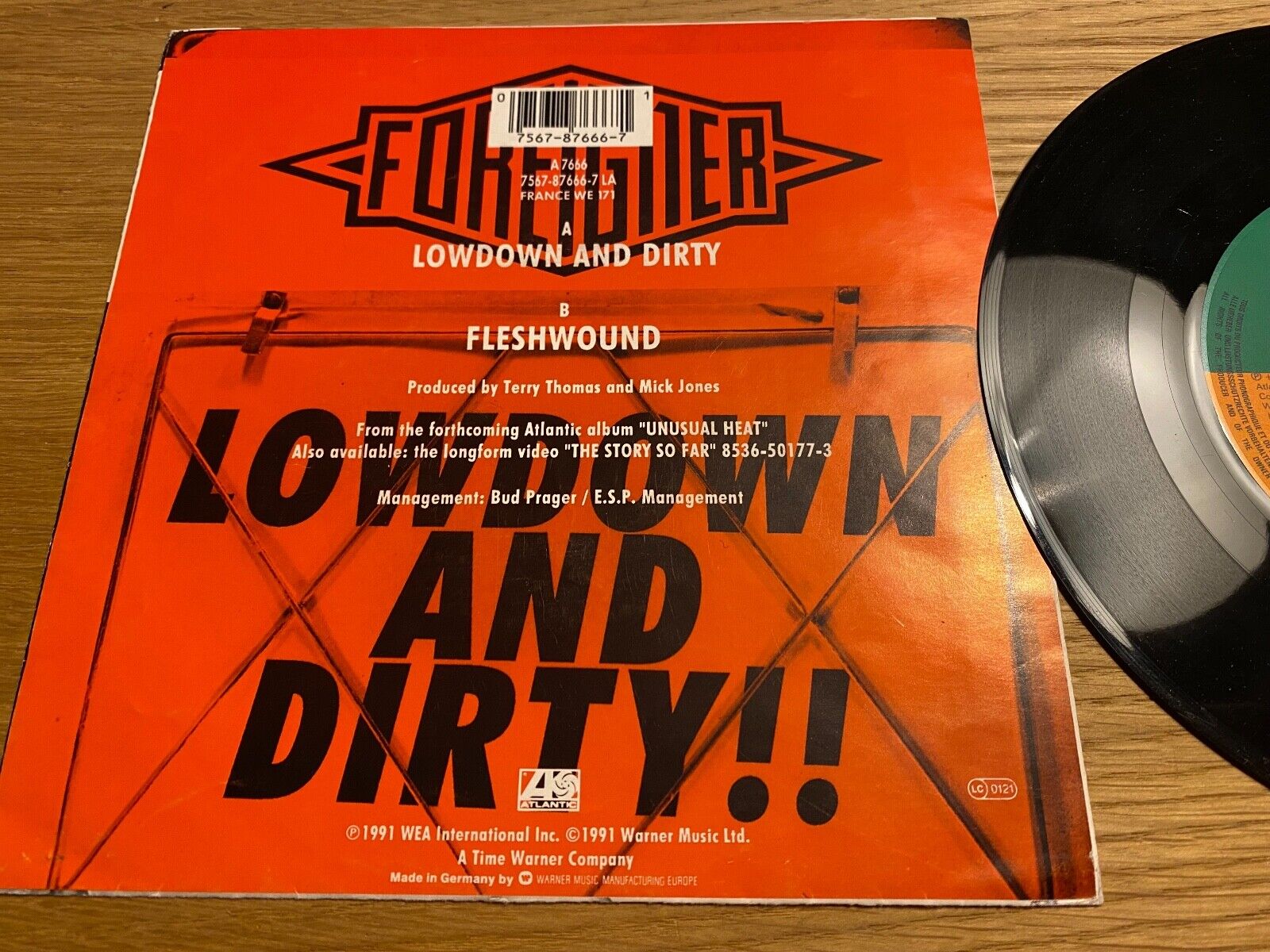 FOREIGNER "LOWDOWN AND DIRTY!!" 1991 GERMAN PRESS 7" VINYL SINGLE ATLANTIC  RARE