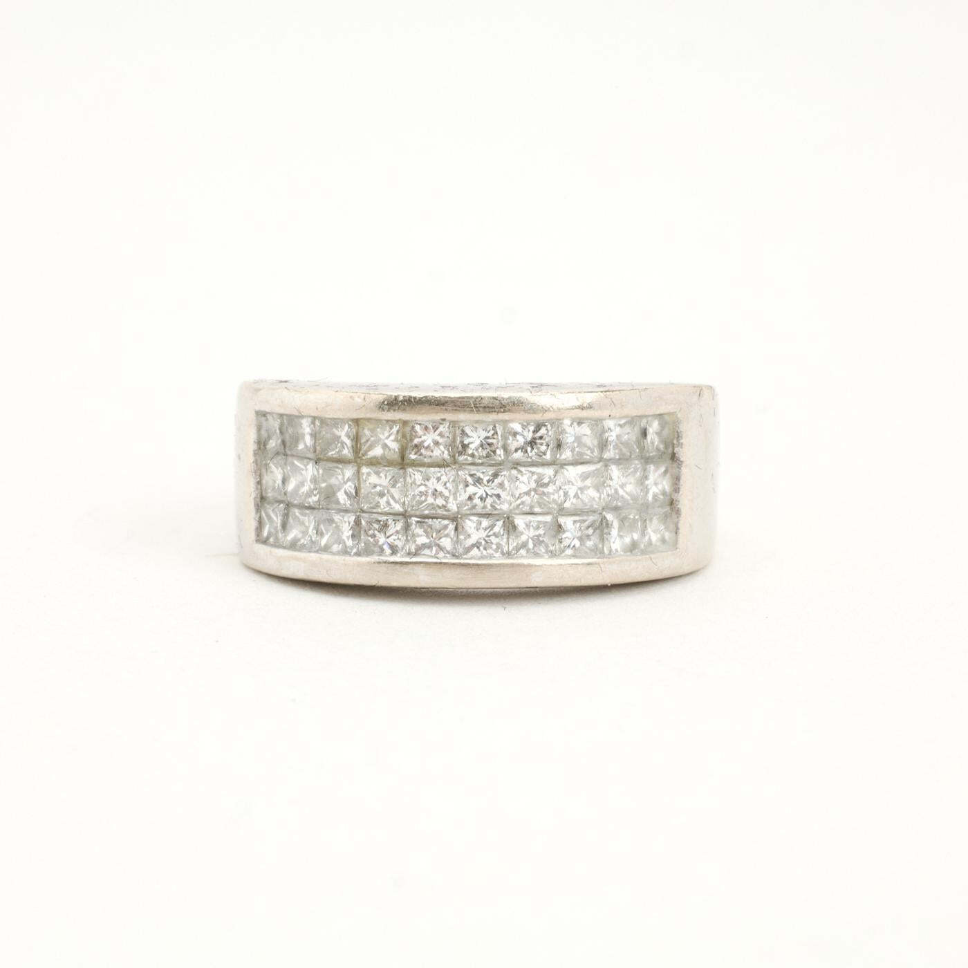 Ring with diamond in 18K White gold size 5¾ | Vintage Solid Gold