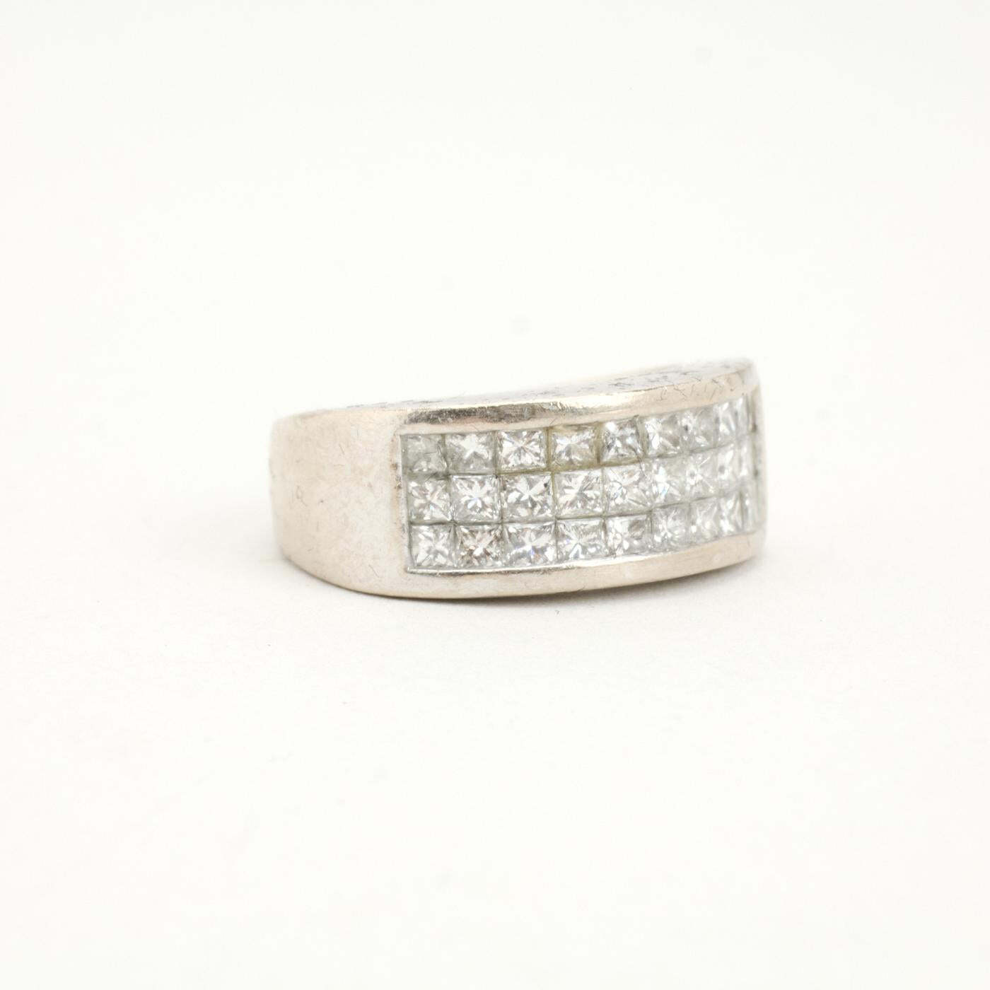 Ring with diamond in 18K White gold size 5¾ | Vintage Solid Gold