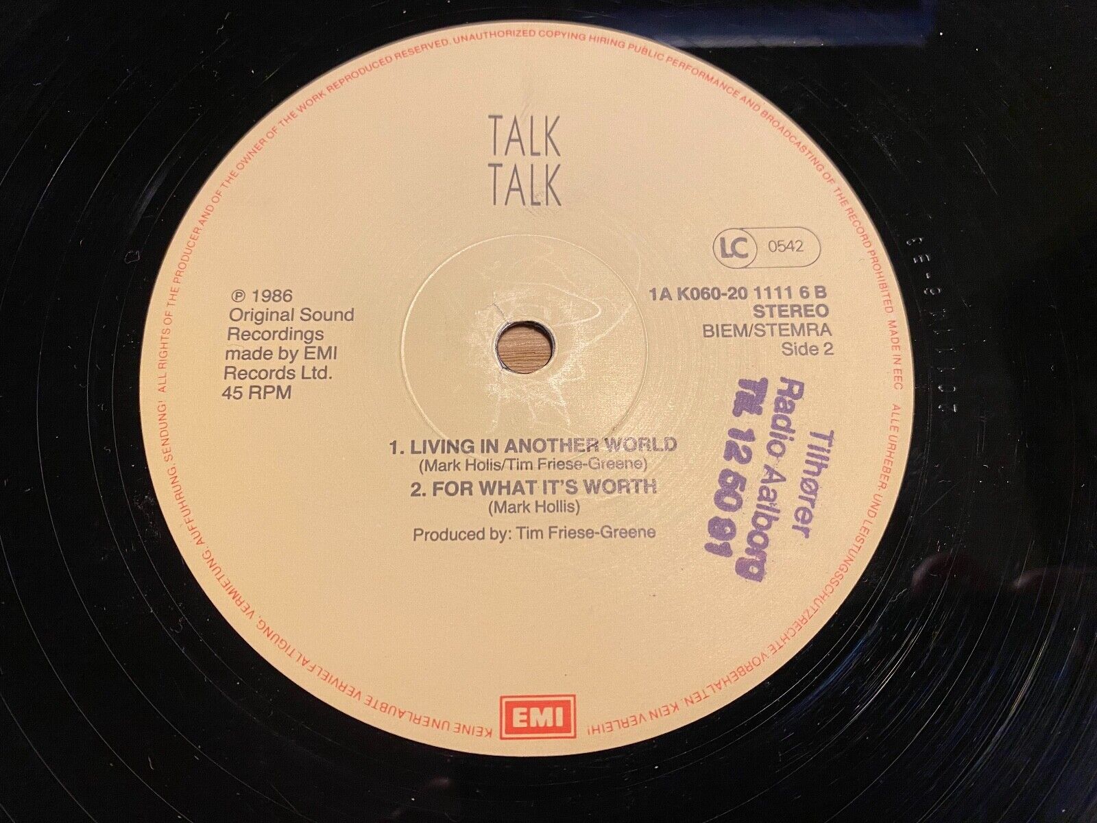 TALK TALK "LIVING IN ANOTHER WORLD" EXTENDED RE-MIX EMI RECORDS 1986 HOLLAND 12"