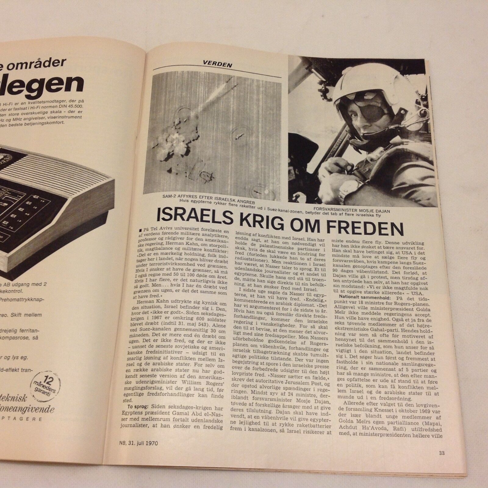 Moshe Dayan Israel On Front Cover Original Vintage Danish Magazine 1970 "NB!"