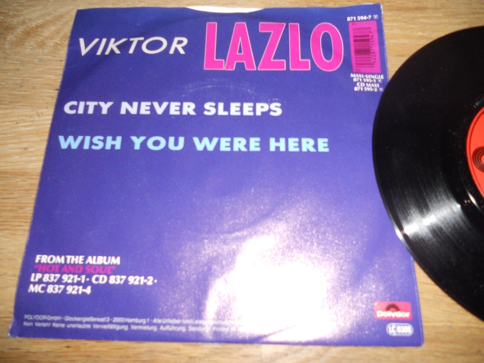 VIKTOR LAZLO "CITY NEVER SLEEPS/WISH YOU WERE HERE" 1989 POLYDOR RECORDS GERMANY