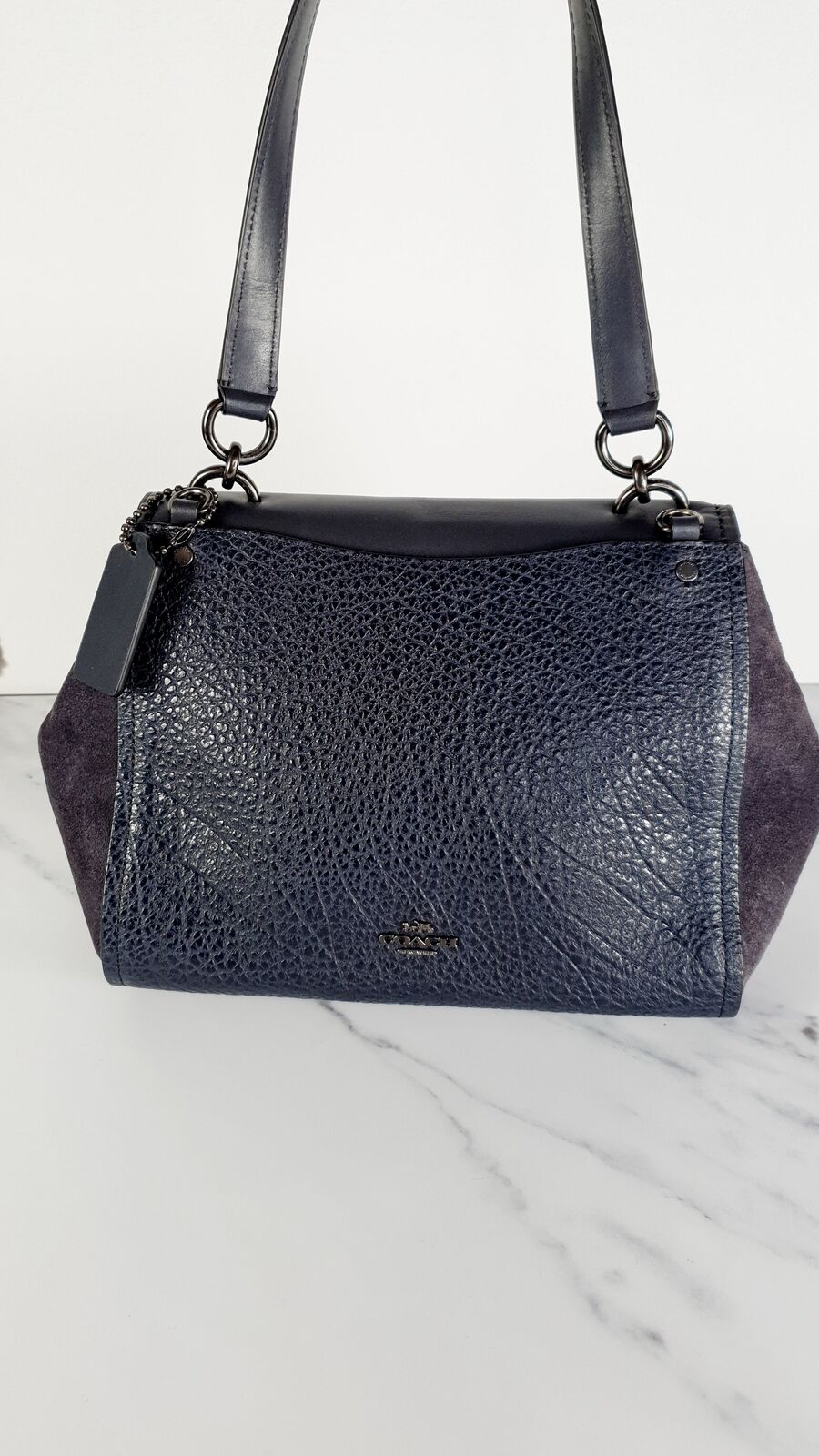 Coach Faye Dark Blue Navy Leather Suede Flap Bag Turnlock Crossbody Coach F22348