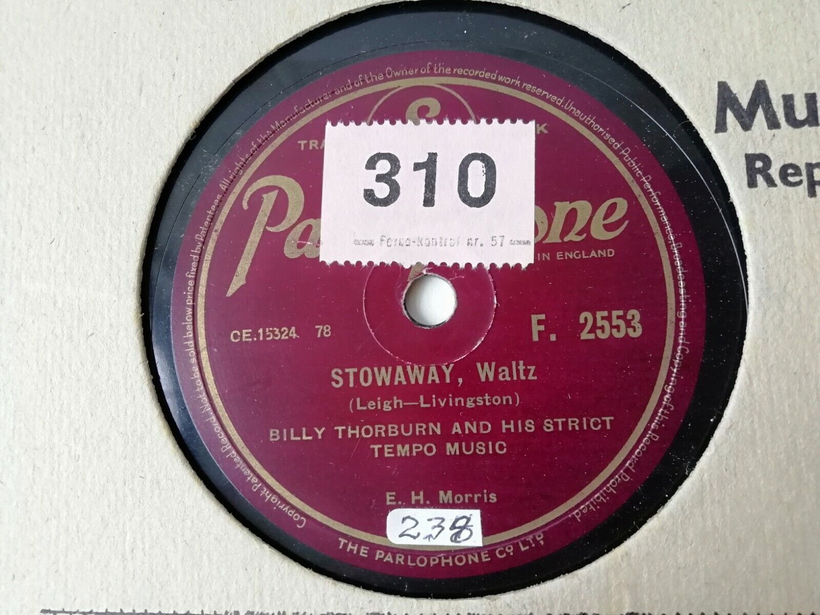 78rpm record: Billy Thorburn And His Strict Tempo Music:Stowaway-Waltz