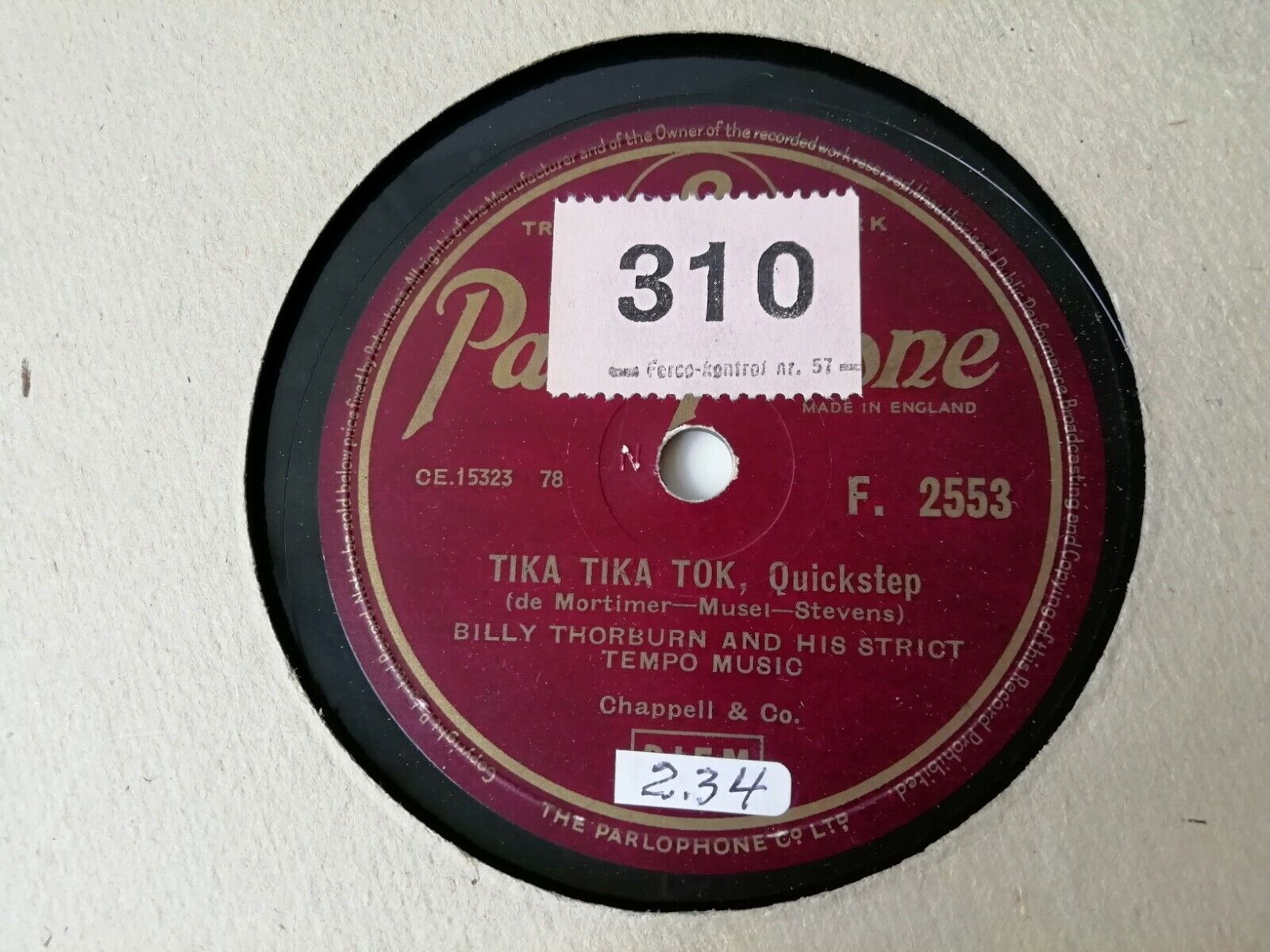 78rpm record: Billy Thorburn And His Strict Tempo Music:Stowaway-Waltz