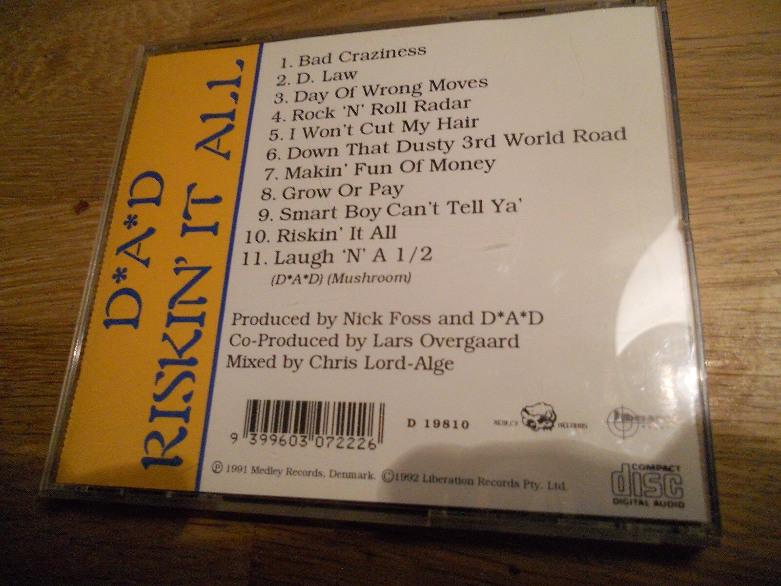 D A D RISKIN´ IT ALL 1991 / 1992 CD ALBUM 11 TRACKS LIBERATION  MEDLEY RECORDS