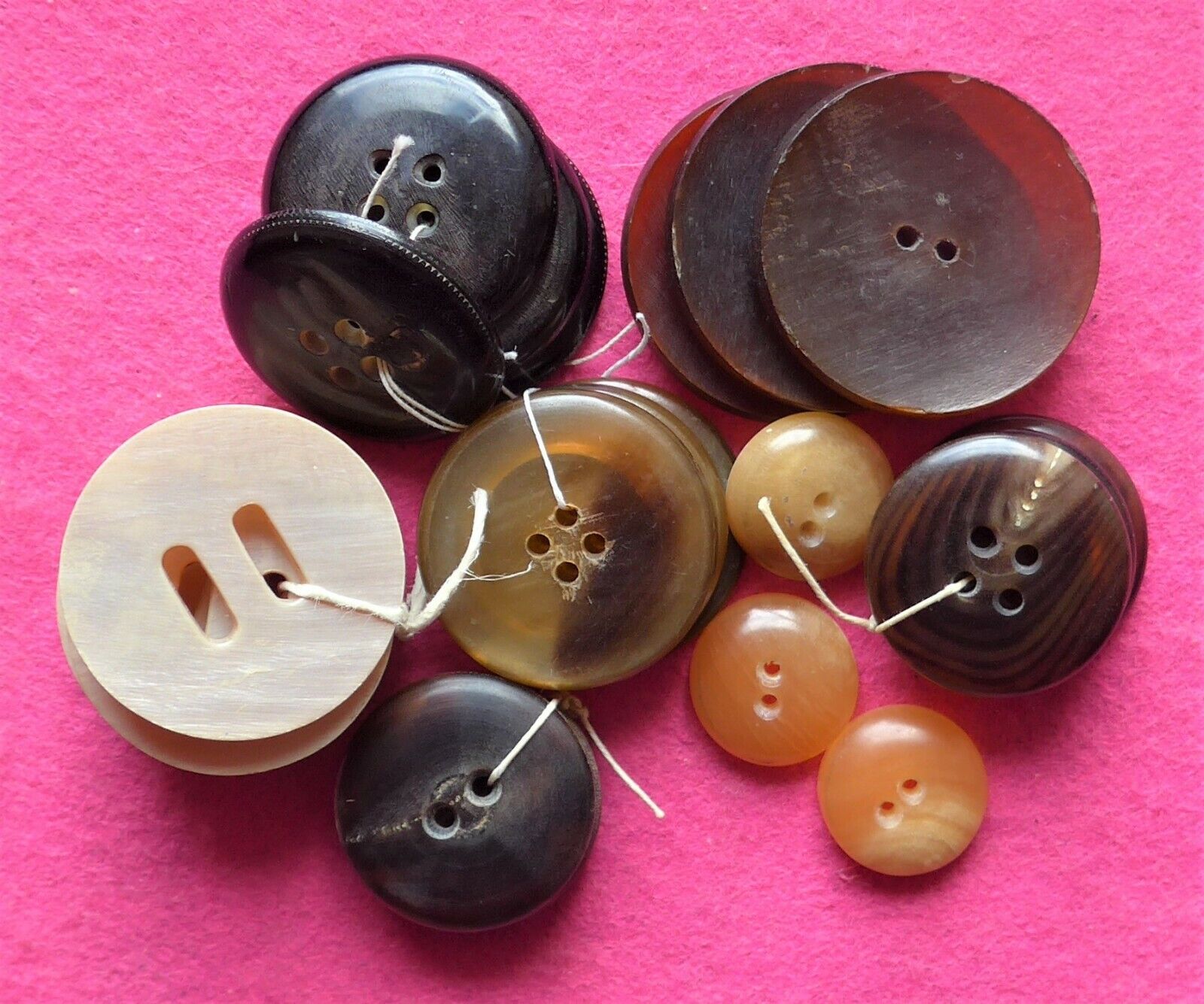 SALE - 25 vintage BOVINE HORN buttons 7 sets 18 - 37 mm  ( 7 )