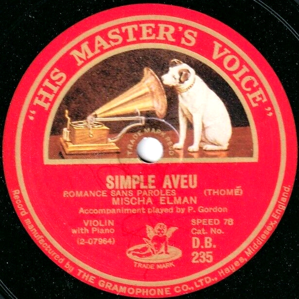 Elman Massenet (Thaïs - Méditation) + Thomé (Simple Aveu) HMV DB 235 NM-