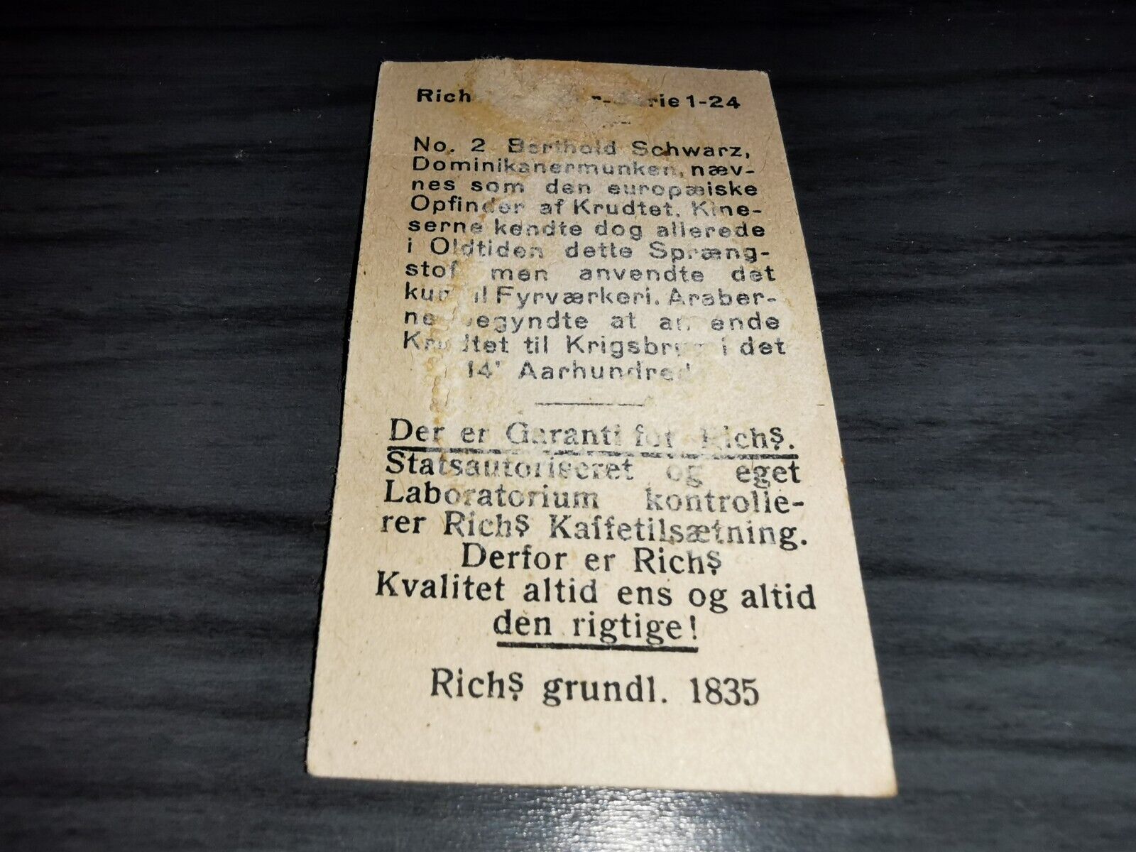 Berthold Schwarz 1927 Richs card Danish Version # 2