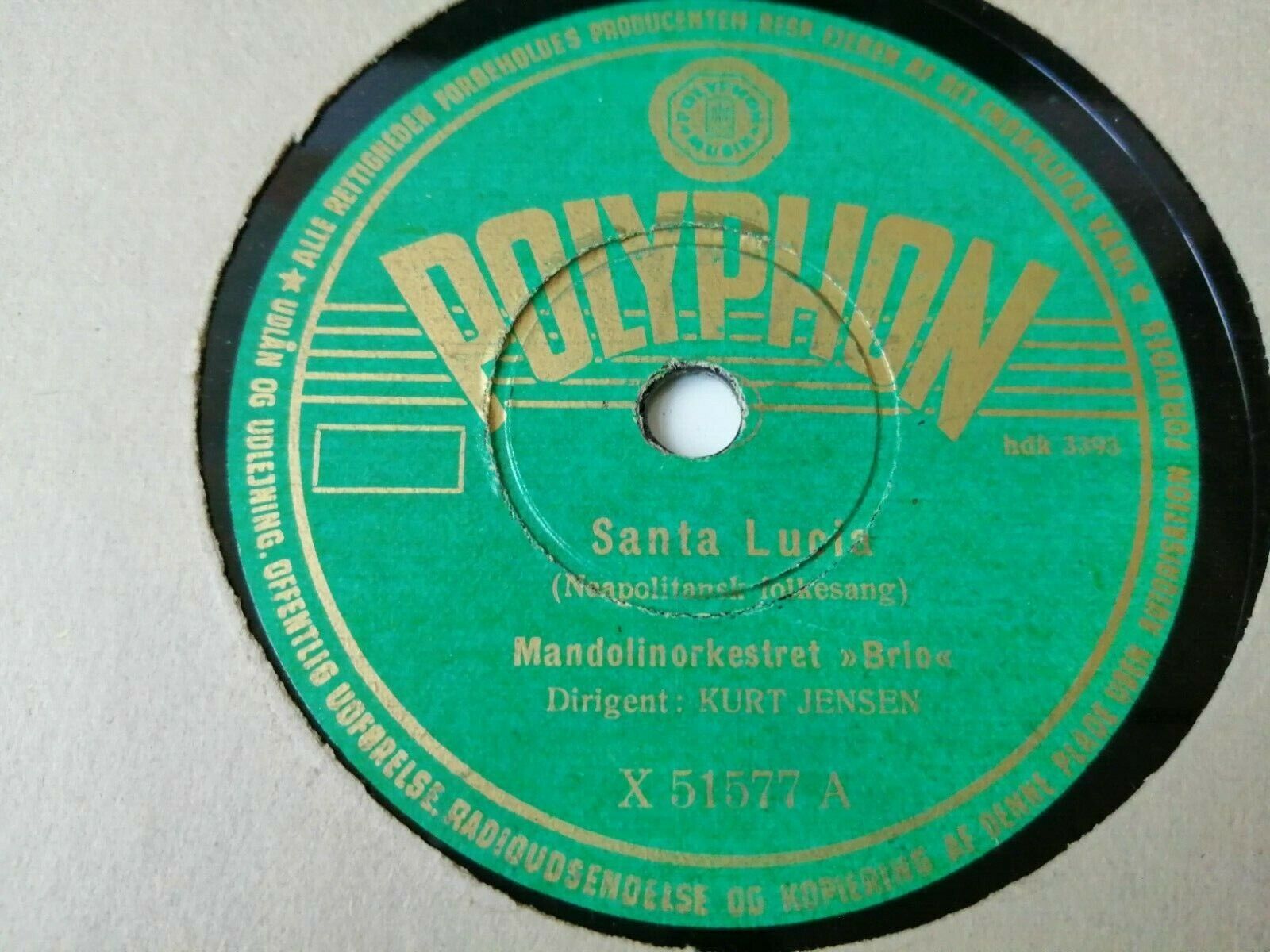 78 RPM  shellacMandolin orchestra "Brio" Kurt JensenDanishFuniculi-Funicula/