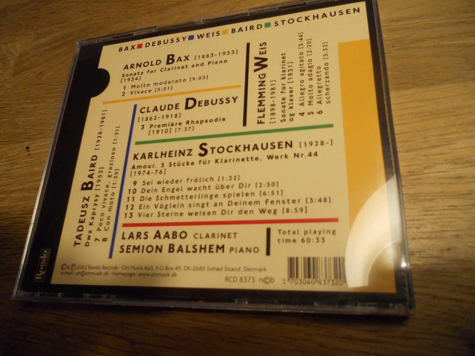 BAX DEBUSSY WEIS BAIRD STOCKHAUSEN 2002 MINT CD ALBUM RONDO RECORDS 13 JAZZ TRAX