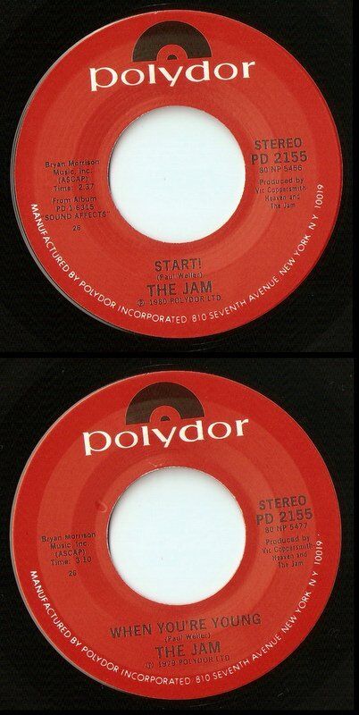 THE JAM START  WHEN YOU`RE YOUNG US 7" 1980 MOD REVIVAL 1 OF 2 LABEL VARIATIONS