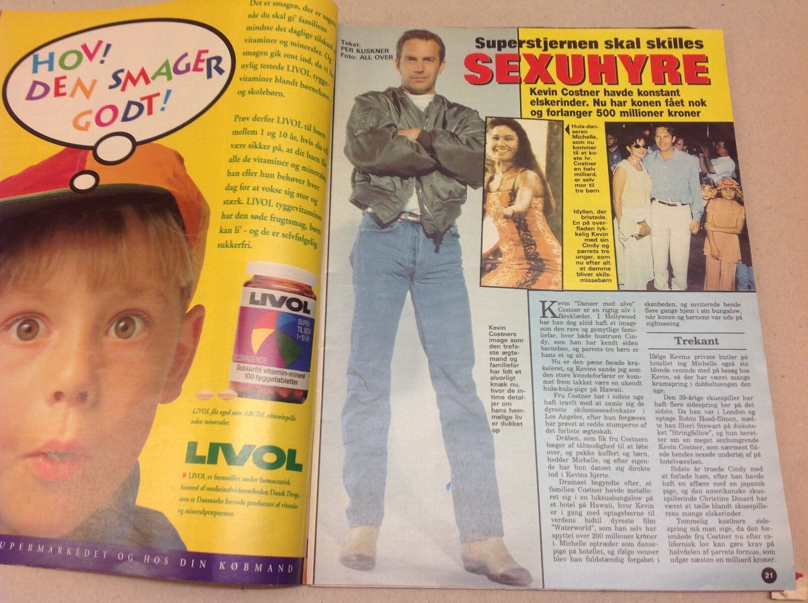 Kevin Costner Jason Priestley Front Cover Vtg Danish Magazine 1994 "Se og Hoer"