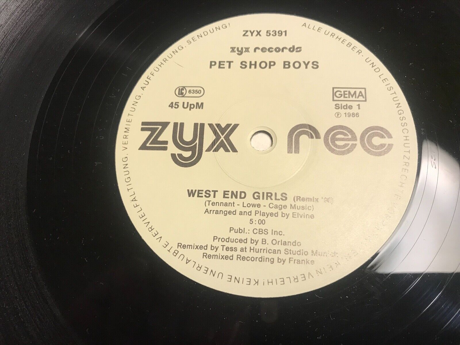 PET SHOP BOYS "WEST END GIRLS ´86" / HURRICANS "TO THE PET SHOP BOYS" 1986 ZYX**