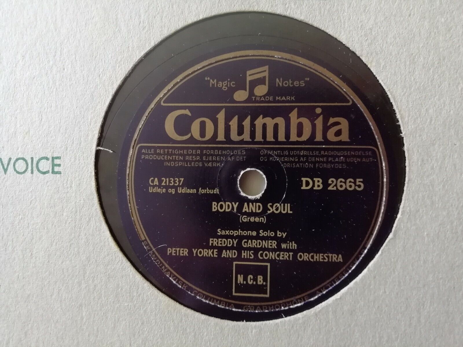 78 rpmFREDDY GARDNERBody And Soul/Valse Vanite Columbia Denmark