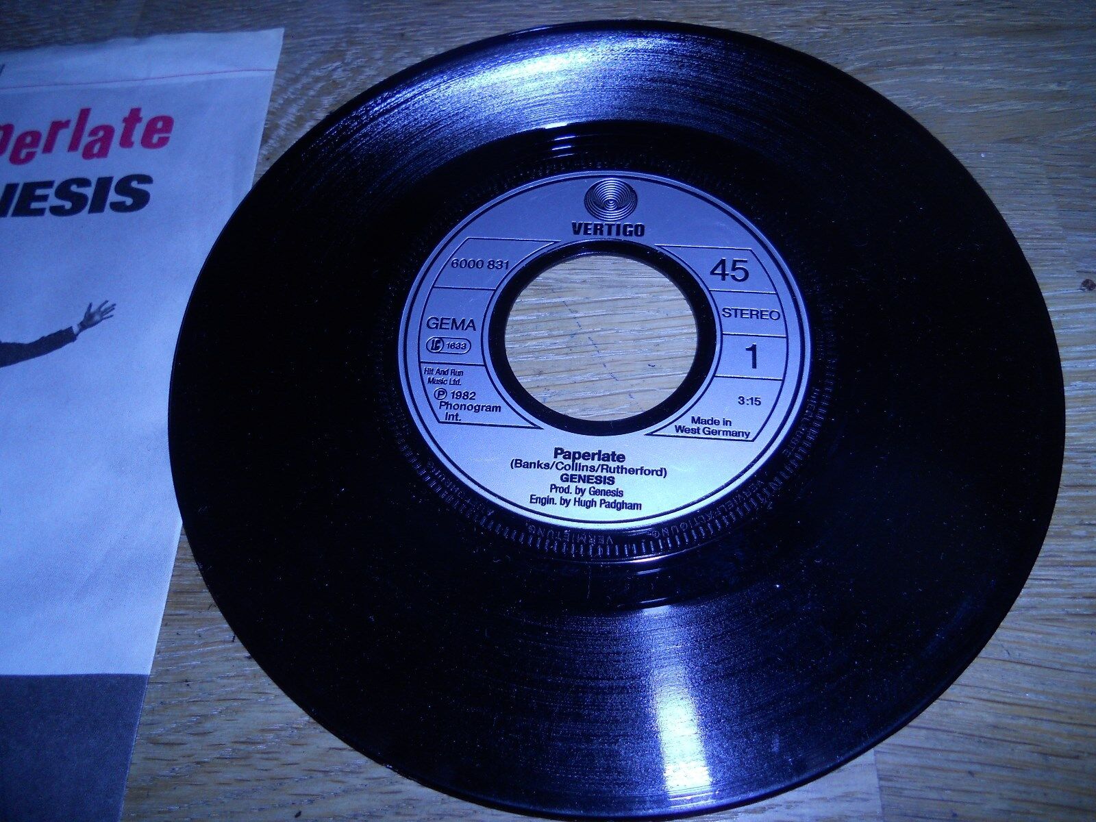 GENESIS "PAPERLATE/  YOU MIGHT RECALL" 1982 WEST GERMAN USED 7 INCH VINYL SINGLE