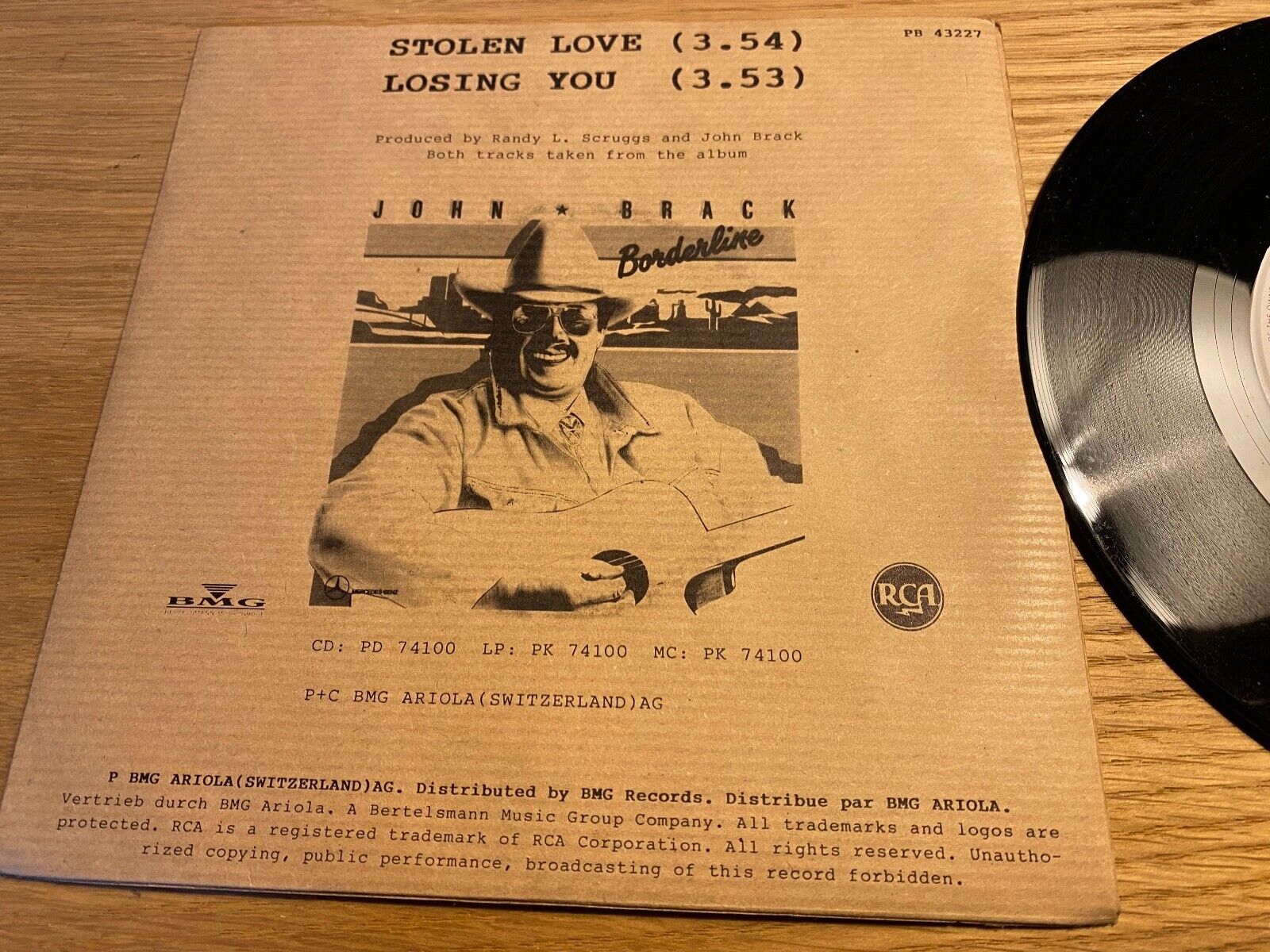 JOHN BRACK "STOLEN LOVE / LOSING YOU" 1989 SWITZERLAND PRESS RCA WHITELABEL 7"